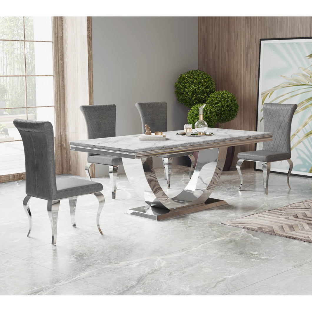 Ambassador Marble Dining Table with Stainless Steel Base